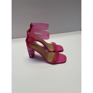 INC Womens Pink Transparent Makenna Square Toe Block Heel Heeled Sandal 7 M